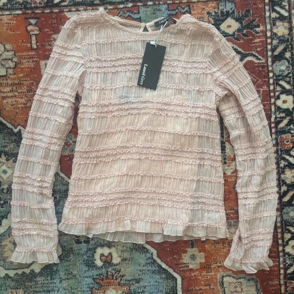 NWT Laurel Grey Baby Pink ruffled long sleeve top